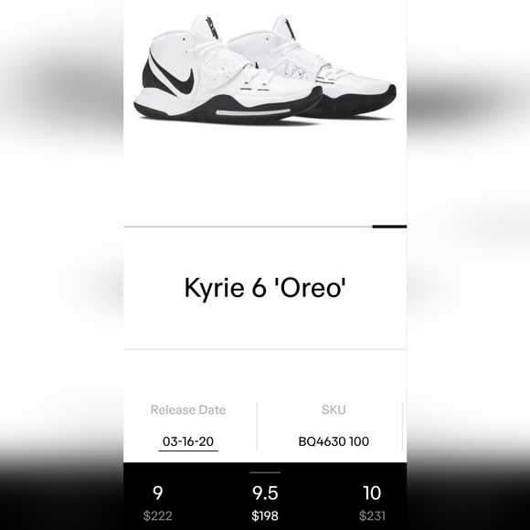 Nike Kyrie 6 'Oreo' 2020', Size 9.5, Color White/Blk-Pure Platinum - Picture 5 of 10